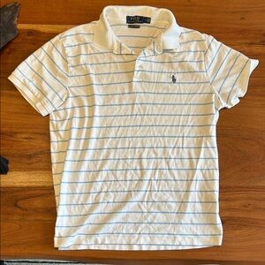 Polo by Ralph Lauren Men's White Polo with Blue Stripes